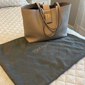 Tom Ford Silk Taupe small grain leather, East West tote.